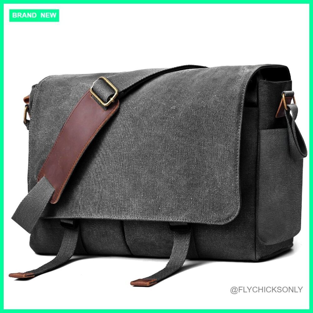 Retro Canvas Messenger Bag Fits 15.6 Inch Laptop Adjustable Strap